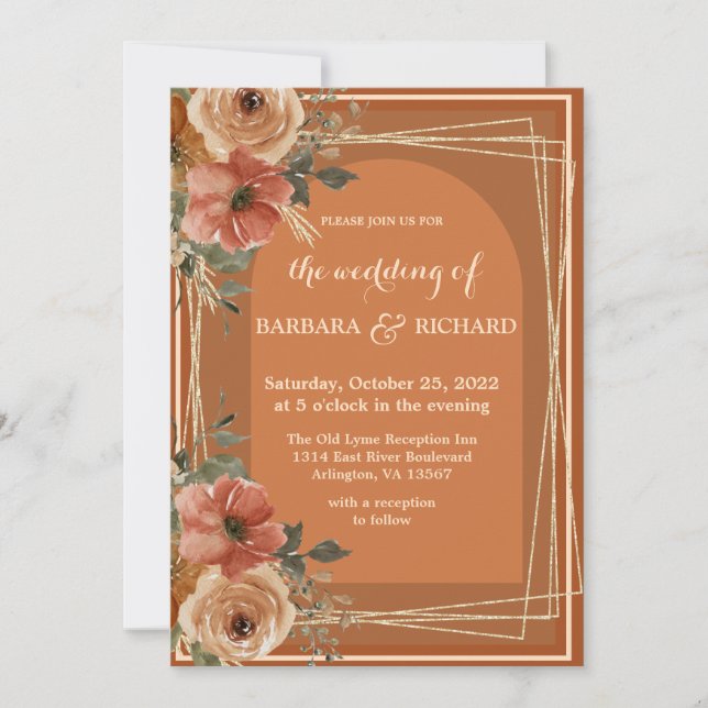 Invitación Terracotta Boho Cae Acuarela Floral (Anverso)