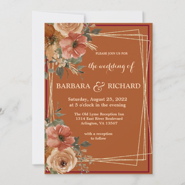 Invitación Terracotta Boho Cae Acuarela Floral (Anverso)