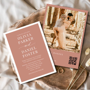 Invitación Terracotta Boho Código QR Boda fotográfico