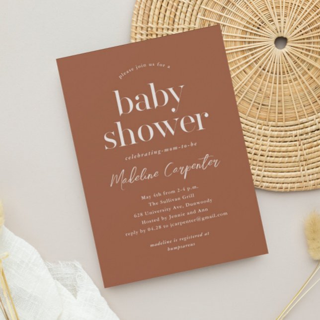 Invitación Terracotta Boho de tipo moderno Baby Shower (Simple type terracotta boho baby shower invitation.)