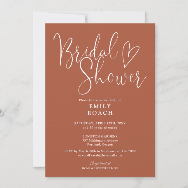Invitación Terracotta Boho Elegant Script Bridal Shower (Anverso)