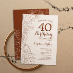 Invitación Terracotta Boho Floral 40th Birthday Fiesta<br><div class="desc">Invitación a la fiesta de cumpleaños 40 de Terracotta Boho Floral. Diseño moderno minimalista con acentos de dibujos botánicos y tipo de letra de guión tipográfico. Sencilla carta de invitación a la moda, perfecta para una elegante celebración de cumpleaños femenina. Se puede personalizar a cualquier edad. Invitaciones Zazzle impresas o...</div>