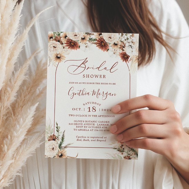 Invitación Terracotta Boho Floral Arch Earthy Bridal Shower (Subido por el creador)
