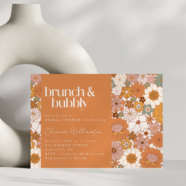 Invitación Terracotta Boho Floral Brunch Bubbly Bridal Shower (Subido por el creador)