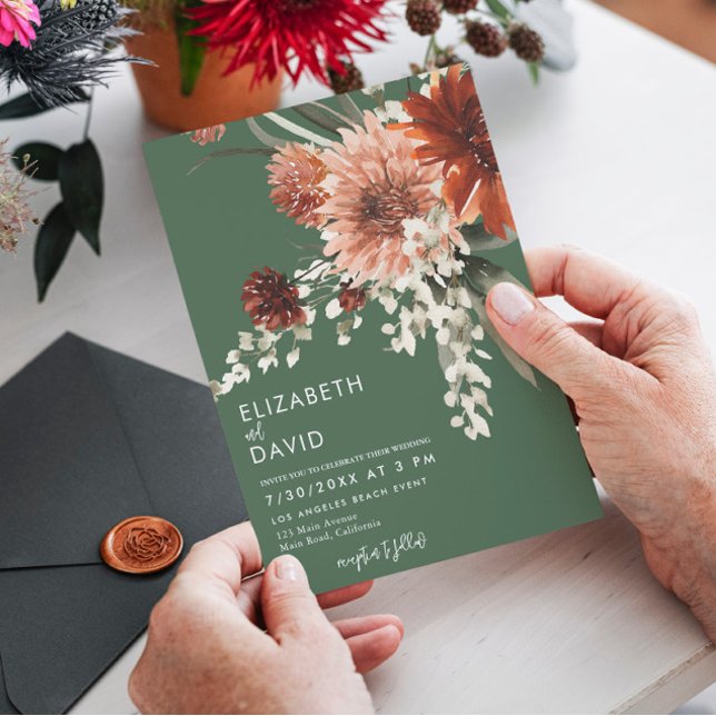 Invitación Terracotta Boho Floral Olive Green Wedding (Subido por el creador)