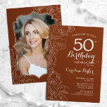 Invitación Terracotta Boho Foto 50 cumpleaños<br><div class="desc">Terracotta Boho Foto Invitación a la fiesta de cumpleaños número 50. Diseño moderno minimalista con acentos de dibujo floral botánico y tipografía de escritura. Sencilla carta de invitación a la moda, perfecta para una elegante celebración de cumpleaños femenina. Se puede personalizar a cualquier edad. Invitaciones Zazzle impresas o una plantilla...</div>