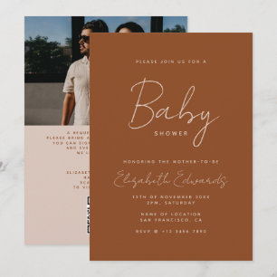 Invitación Terracotta Boho Foto mínima Código QR Baby Shower