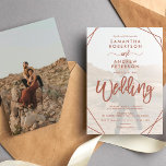 Invitación Terracotta boho marco simple foto guión boda<br><div class="desc">Una invitación de boda moderna y sencilla de 2 fotos con un overlay blanco,  marco de borde de terracota y letra de guión elegante,  añada 2 de su foto favorita. Un boda de estilo contemporáneo sencillo y elegante.</div>