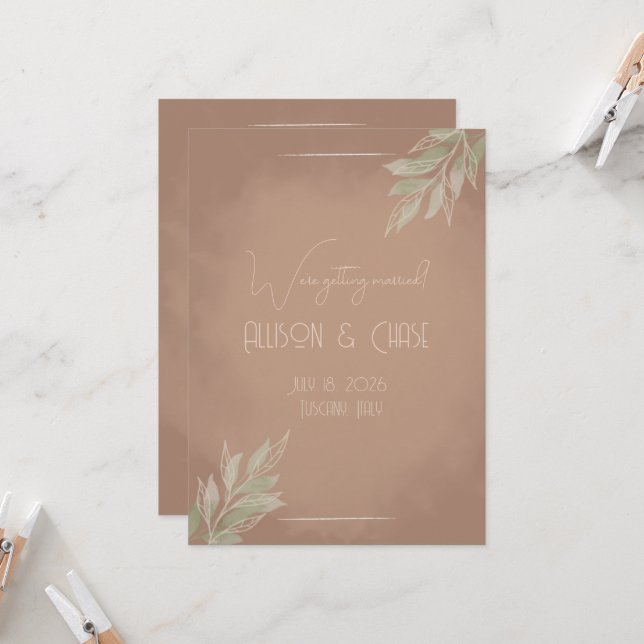 Invitación Terracotta Boho Minimalist Save the Date card (Anverso/Reverso In Situ)