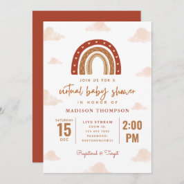 Invitación Terracotta Boho Nubes Arcoiris Virtual Baby Shower