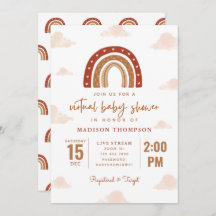 Terracotta Boho Nubes Arcoiris Virtual Baby Shower