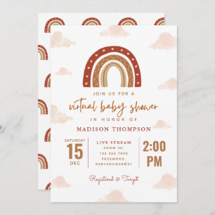 Invitación Terracotta Boho Nubes Arcoiris Virtual Baby Shower