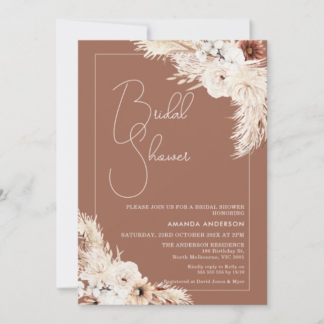 Invitación Terracotta Boho Pampas Ducha de Novias (Anverso)