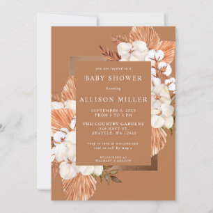 Invitación Terracotta Boho Pampas Género Neutral Baby Shower