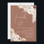 Invitación Terracotta Boho Pampas Grass Hola 40 cumpleaños<br><div class="desc">Invitación de cumpleaños número 40 de Terracota Boho Pampas Invitación inspirada en Bohemia con dos arreglos florales beige y marrón con pasto pampas sobre un fondo de color terracota. Ideal para los que buscan una invitación bohemia y pueden ser utilizados para cualquier edad.</div>