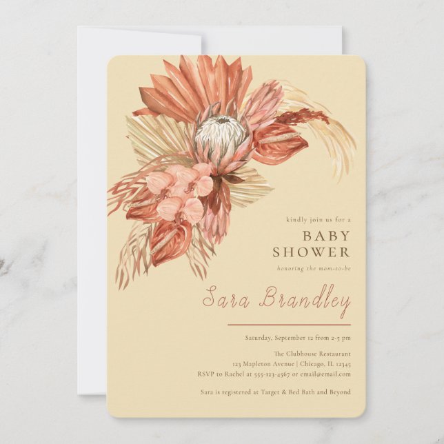 Invitación Terracotta boho pampas proteínas de hierba Baby Sh (Anverso)