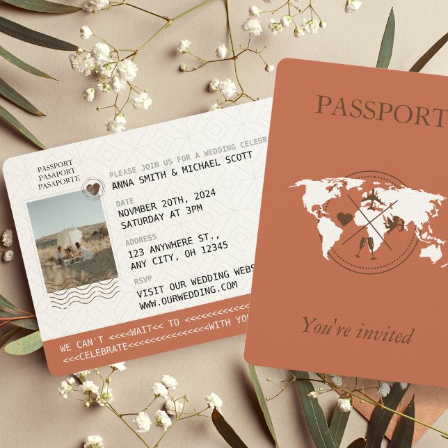 Invitación Terracotta Boho Passport Boda de destino (Subido por el creador)