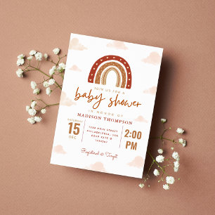 Invitación Terracotta Boho Rainbow Clouds Baby Shower