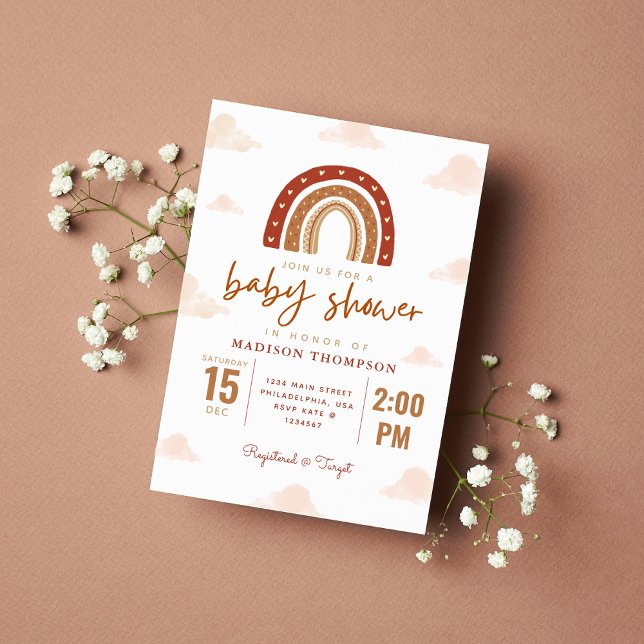 Invitación Terracotta Boho Rainbow Clouds Baby Shower (Subido por el creador)