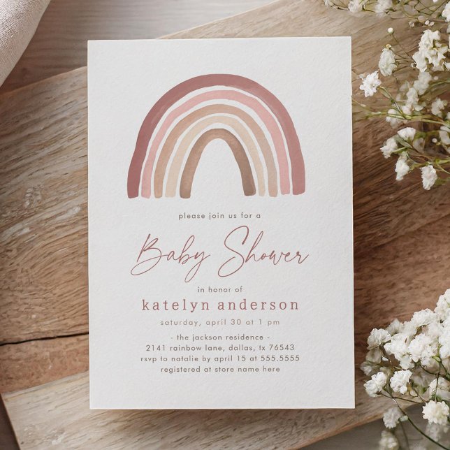 Invitación Terracotta Boho Rosa Rainbow Baby Shower (Subido por el creador)