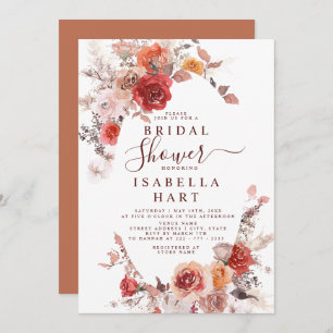 Invitación Terracotta Boho Rust Naranja Burgundy Bridal Showe