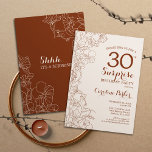 Invitación Terracotta Boho Sorpresa 30 Fiesta de cumpleaños<br><div class="desc">Floral Terracotta Boho Quemó Naranja Sorpresa 30 cumpleaños fiesta invitación. Diseño moderno minimalista con acentos botánicos y tipo de letra de escritura tipográfica. Sencilla tarjeta de invitación floral perfecta para una elegante celebración de cumpleaños sorpresa femenina. Se puede personalizar a cualquier edad.</div>