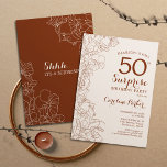 Invitación Terracotta Boho Sorpresa 50 cumpleaños fiesta<br><div class="desc">Floral Terracotta Boho Quemó Naranja Sorpresa 50 cumpleaños fiesta invitación. Diseño moderno minimalista con acentos botánicos y tipo de letra de escritura tipográfica. Sencilla tarjeta de invitación floral perfecta para una elegante celebración de cumpleaños sorpresa femenina. Se puede personalizar a cualquier edad.</div>