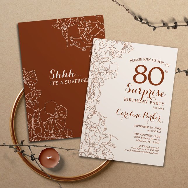 Invitación Terracotta Boho Sorpresa 80 cumpleaños fiesta (Subido por el creador)