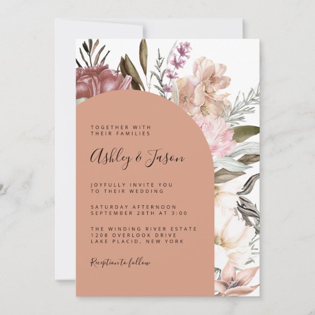 Invitación Terracotta Boho Watercolor Floral Boda (Anverso)