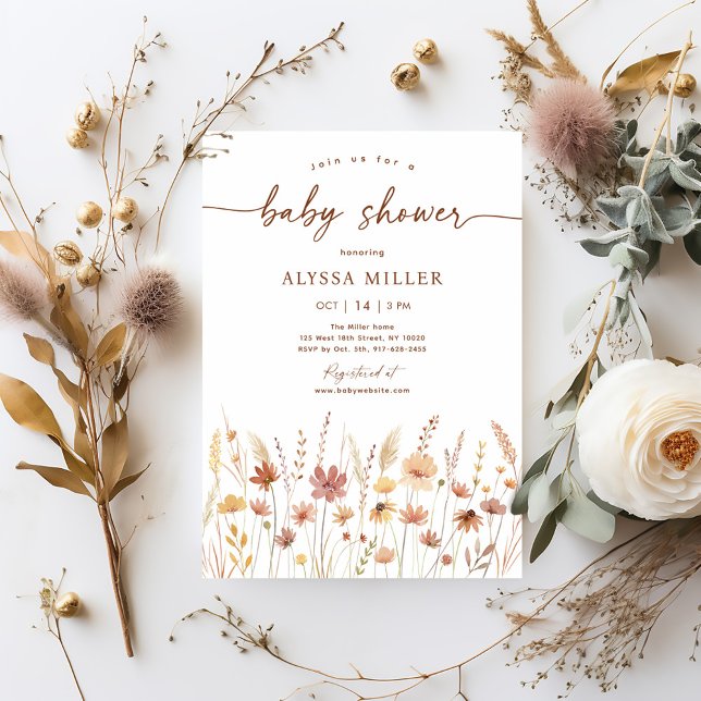Invitación Terracotta Boho Wildflower Baby Shower (Subido por el creador)