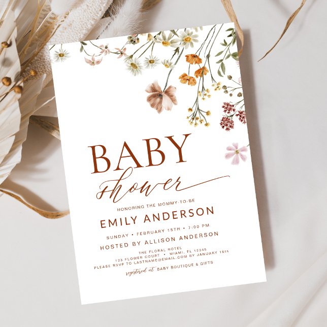 Invitación Terracotta Boho Wildflower Baby Shower (Subido por el creador)