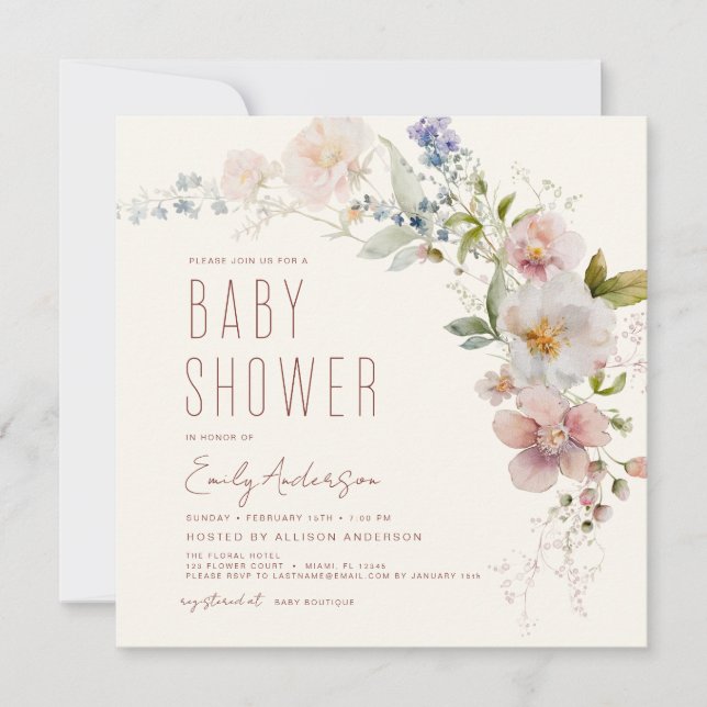 Invitación Terracotta Boho Wildflower Baby Shower Elegante (Anverso)