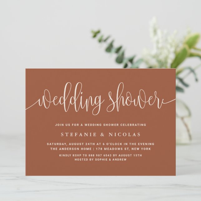 Invitación Terracotta Bonito Calligraphy Wedding Shower (Anverso de pie)