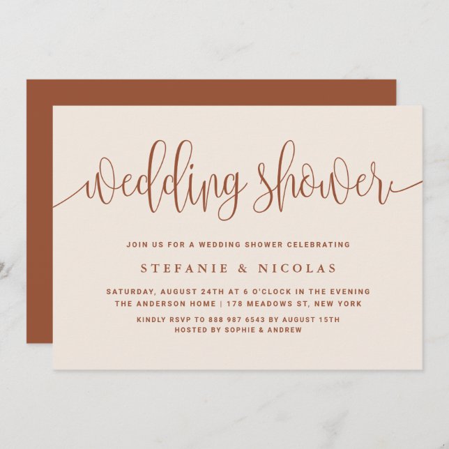 Invitación Terracotta Bonito Calligraphy Wedding Shower (Anverso / Reverso)