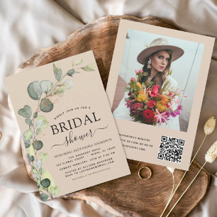Invitación Terracotta Bridal Shower QR Código Foto Eucalyptus