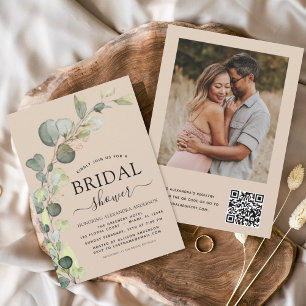 Invitación Terracotta Bridal Shower QR Código Foto Eucalyptus