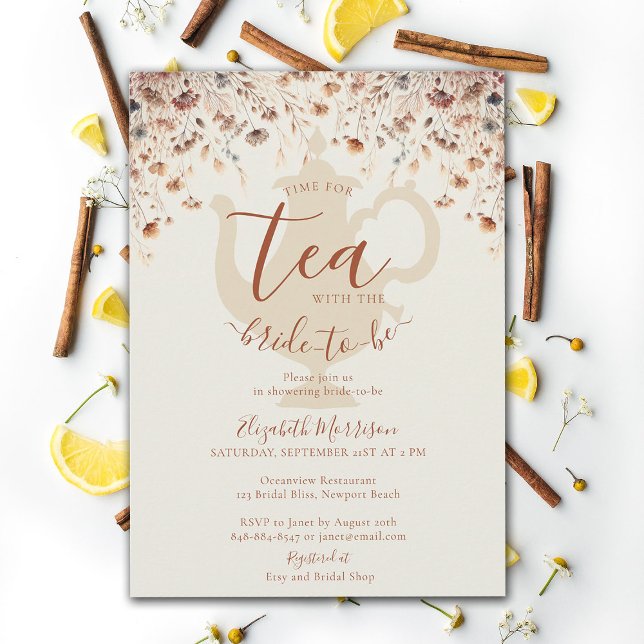 Invitación Terracotta Bridal Shower Tea Bride Flores salvajes (terracotta floral bridal shower tea invitation modern elegant wildflowers meadow garden flowers time)