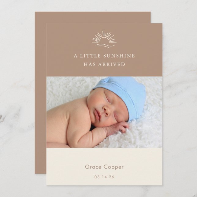 Invitación Terracotta Brown Boho Photo Baby Announcement Card (Anverso / Reverso)