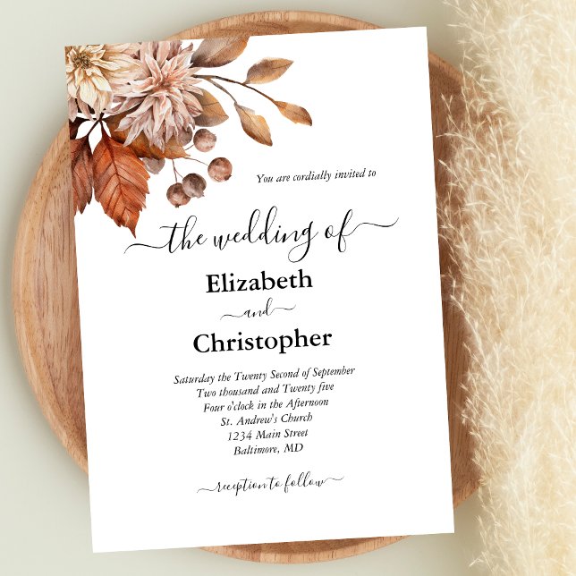 Invitación Terracotta Brown Elegant Floral Boda Botánico (Terracotta Rust Browns Fall Autumn Colors Boho Wedding invitation.)
