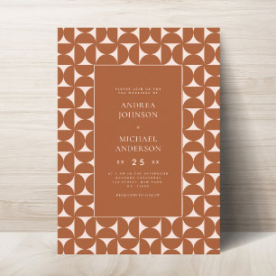 Invitación Terracotta Brown Geometric Mid Century Mod Boda