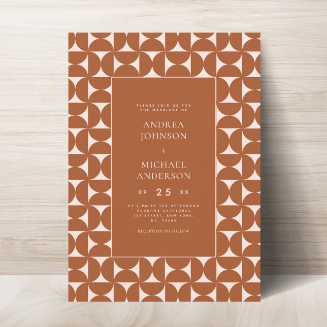 Invitación Terracotta Brown Geometric Mid Century Mod Boda (Subido por el creador)
