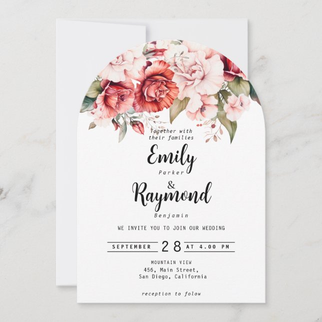 Invitación Terracotta Burgundy Blush Floral Wedding  (Anverso)