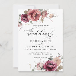 Invitación Terracotta Burgundy Fall Floral Boho Boda