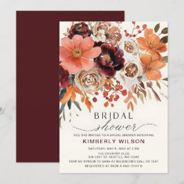 Invitación Terracotta Burgundy Floral Fall Bridal Shower