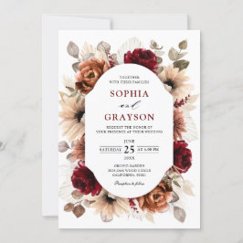 Invitación Terracotta Burgundy Mauve Boda Geométrico Floral