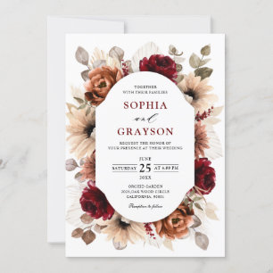 Invitación Terracotta Burgundy Mauve Boda Geométrico Floral