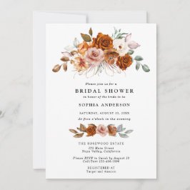Invitación Terracotta Burnt Orange Floral Bridal Shower