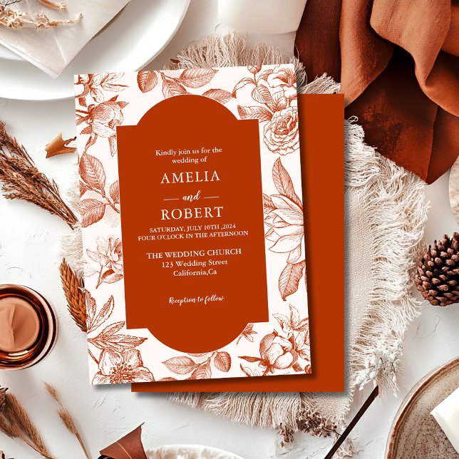 Invitación Terracotta burnt orange floral Fall Wedding (Subido por el creador)