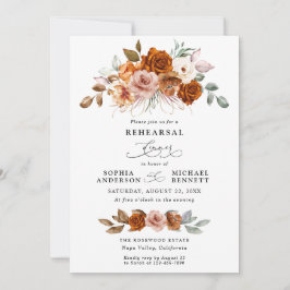 Invitación Terracotta Burnt Orange Floral Rehearsal Dinner