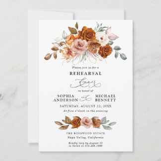 Invitación Terracotta Burnt Orange Floral Rehearsal Dinner